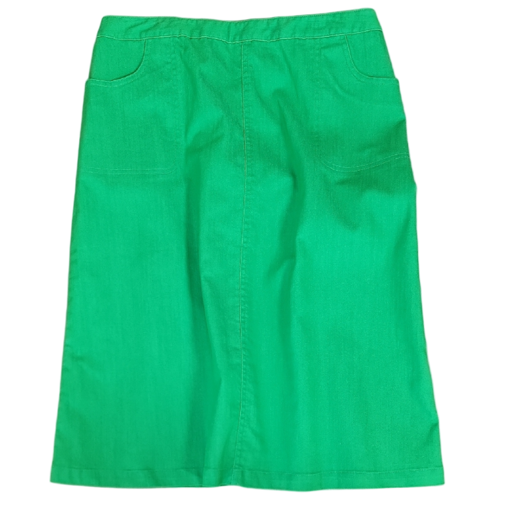 Denim & Co Kelly Green Women's Elastic Waist A-Line Pocket Skirt Size Large EUC